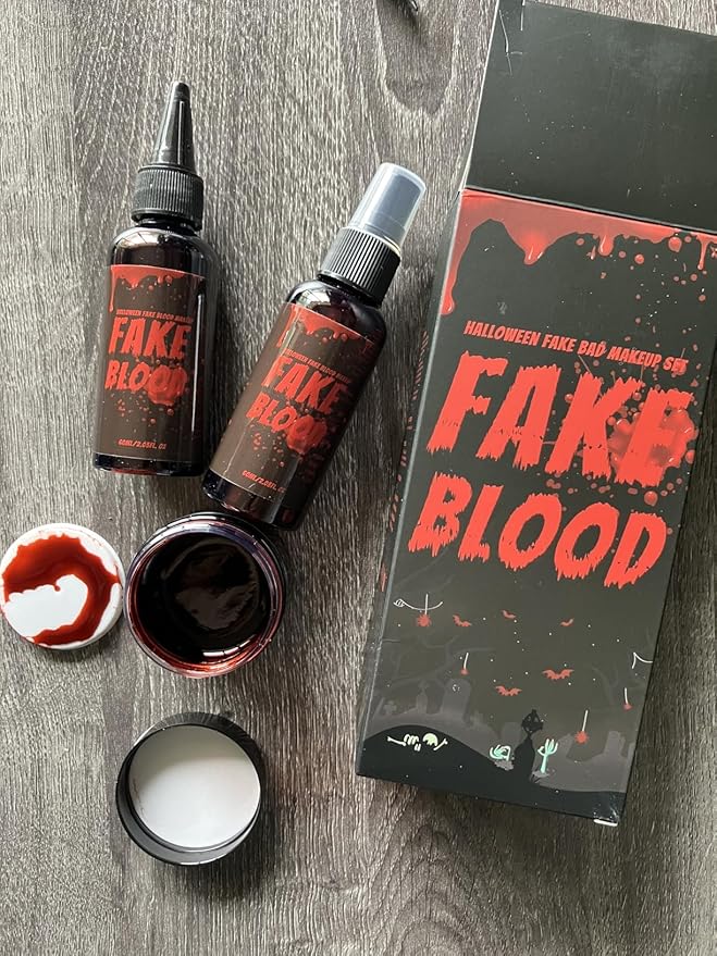 Fake Blood Makeup Kit – Realistic Halloween Fake Blood Spray & Gel for SFX, Cosplay, Costume, Stage, Zombie, Vampire, Scab Effects – Non-Toxic, Easy to Apply & Wash Off 【3-Pack】