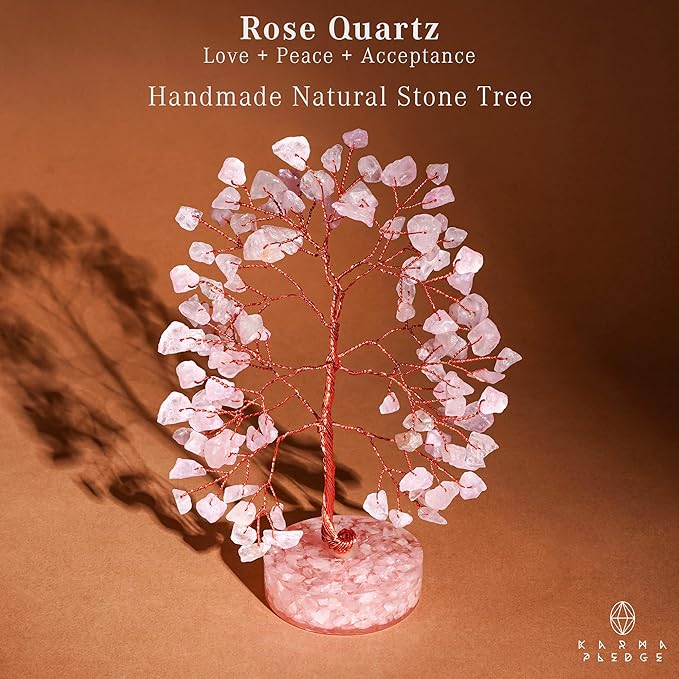 Rose Quartz Crystal Tree of Life Birthday Gifts for Women, Men, Friends, Handmade Healing Chakra Tree for Home Office Decor, Positivity, Good Luck, Money, Unique Gifts for Her Mom, Sister, Dad