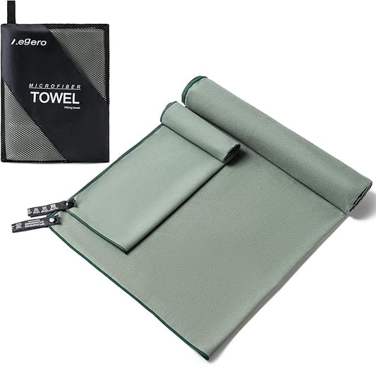 Aegero Camping Towel,2 Pack Microfiber Travel Sports Towel,Quick Dry-Super Absorbent-Ultra Compact-Ultra Soft-Lightweight.Suitable for Gym,Yoga,Trip,Beach,Shower,Backpacking,Pool(Army Green)