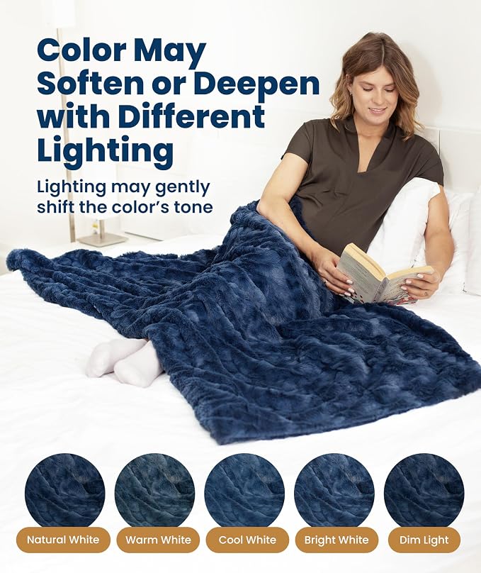 Everlasting Comfort Soft & Comfortable Navy Blue Faux Fur Throw Blanket for Couch - (50"x65") Minky & Fluffy Fall Blankets & Throws, Plush Fuzzy for Bed, Sofa & Living Room - Cozy Home Decor