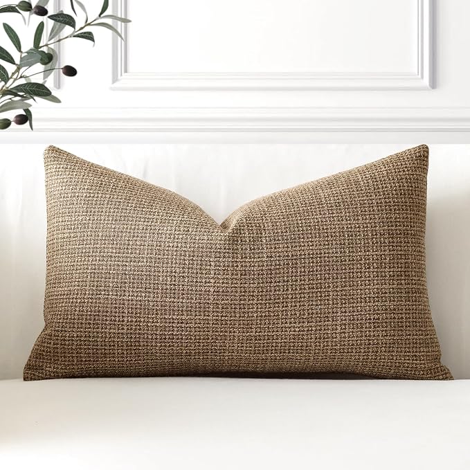 OTOSTAR Linen Throw Pillow Cover Set of 1 Decorative Lumbar Pillowcases Cushion Covers 12x20 Inch for Home Decor Sofa Bedroom Car 30 x 50CM Brown