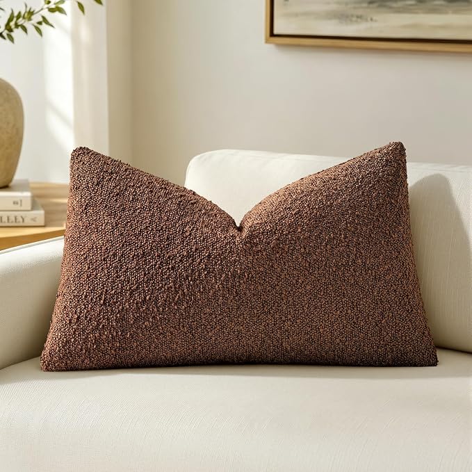 MIULEE Textured Boucle Lumbar Pillow Cover for Bed 12x20 Chestnut Brown | Pack of 1 Textured Neutral Fall Autumn Couch Throw Pillow Cover, Accent Solid Pillowcase, Sofa Living Room Home Decor