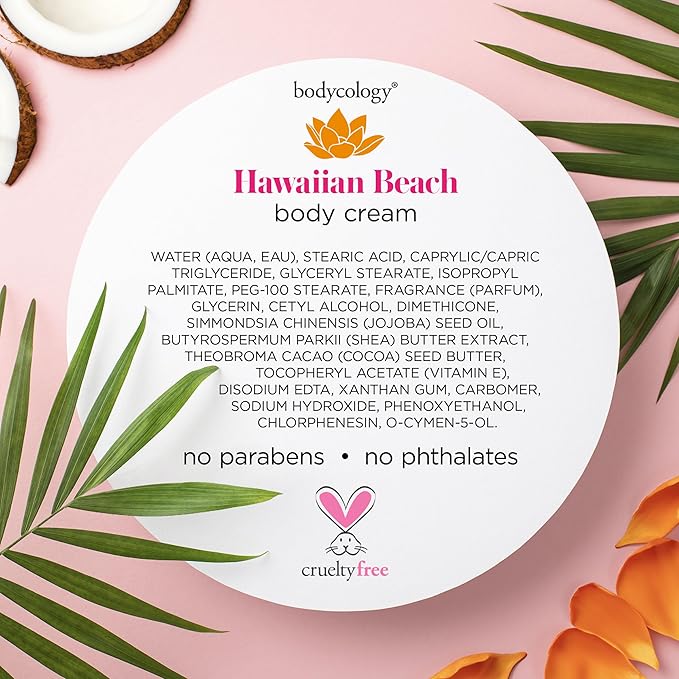 Bodycology Shea Butter Body Cream, Hawaiian Beach, 8 oz (Pack of 2)