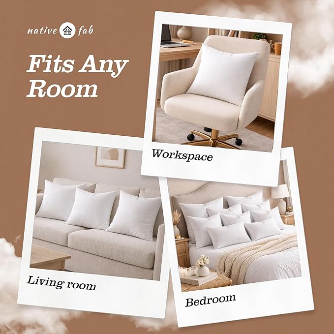 Native Fab Throw Pillow Inserts, Pack of 4, 18x18 Inches, White Polyester, Soft Decorative Cushion Fillers for Bed, Couch, Living Room, Reading Corner, Stylish Support & Home Comfort