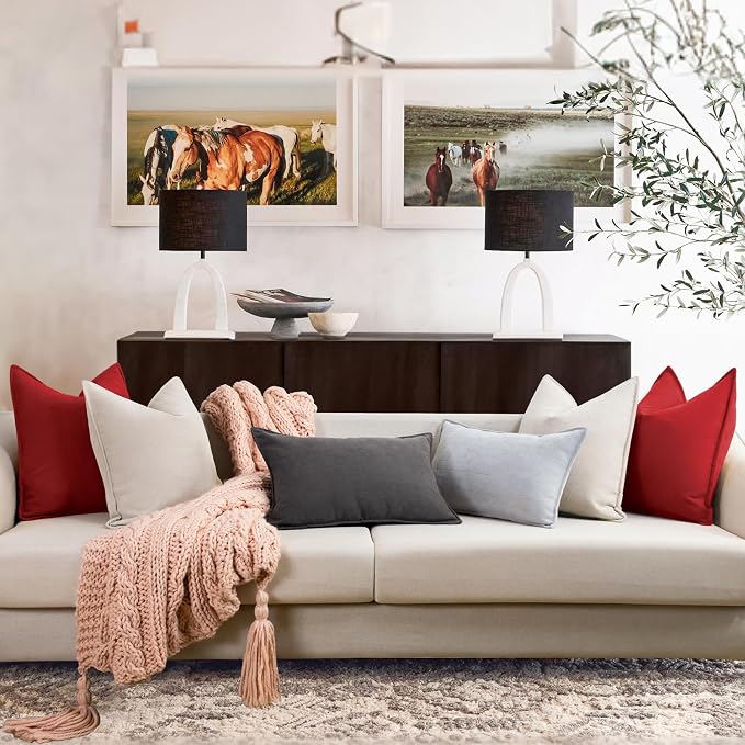 Red Pillow Covers 22x22 Set of 2 Chenille Throw Red Pillows Cushion Covers with Elegant Design Soft and Luxurious Decorative Pillows for Couch, Bed, and Home Decor