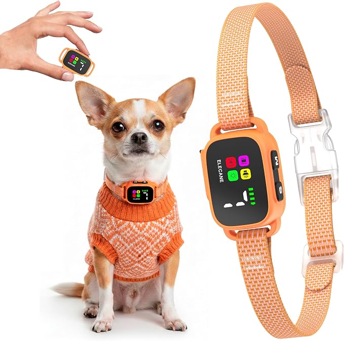 Tiny Bark Collar for Small Dogs 5-15 lbs and Puppies - No Shock Anti Barking Collar - Rechargeable Smart Collar for Dog Training with 7 Sensitivity Levels and 3 Beep&Vibration Modes (Pure Orange)