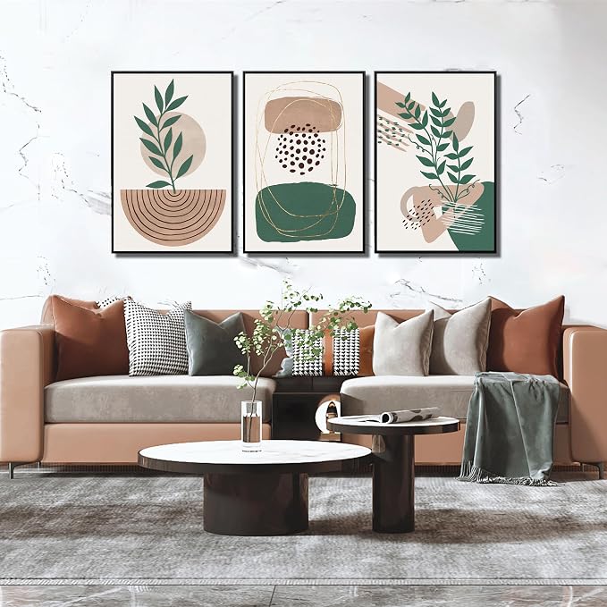 Framed Boho Wall Art for Living Room, Botanical Canvas Wall-Decor for Bedroom, Bohemian Minimalist Picture Prints, Size 24 x 36 Inches 3-Pieces