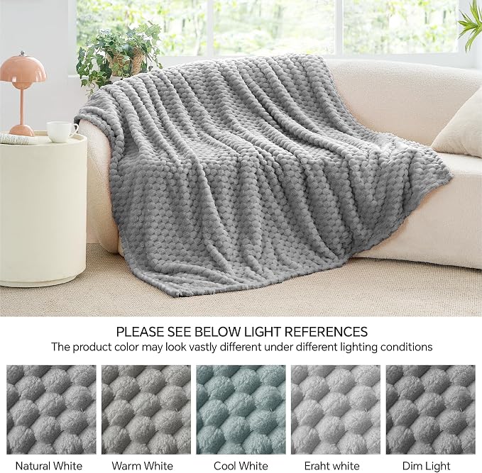 BEDELITE Grey Twin Blanket for Couch, Soft Cozy Gifts for Women, 60 * 80 | 3D Jacquard Decorative Fleece Blanket, Super Soft Plush Throws, Cute Birthday Gift for Women & Men, Suitable for All Seasons