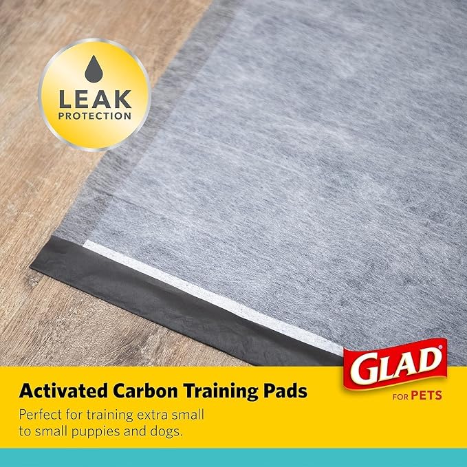 Glad for Pets Black Charcoal Puppy Pads, 17.5 x 23.5 Inch, 120 Count | Super-absorbent core, disposable design, 17.5x23.5 in, potty crate and indoor training