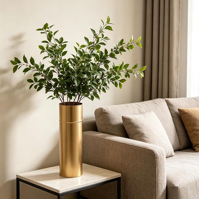 Hosley Gold Metal Tall Floor Vase with PVC Liner, 4-Inch Dia x 14-Inch H, Large Decorative Vase for Home Decor, Ideal for Floral Arrangements, Weddings, Parties, and Living Room Corner Decor