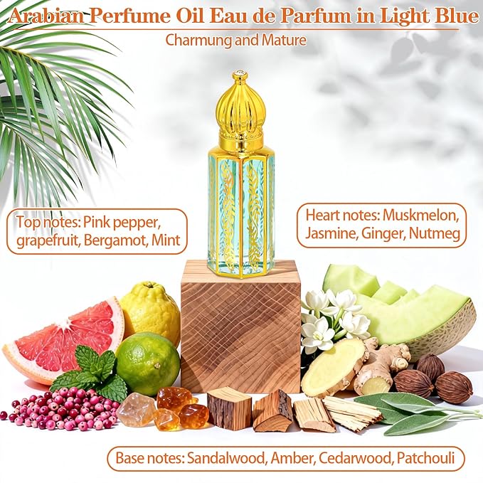 3 Pack Arabian Perfume for Women, Arabic Perfume Oil Roll On, Rose, Jasmine, Musk, Sandalwood, Eau de Parfum and Eau de Toilette, 0.4 fl. oz