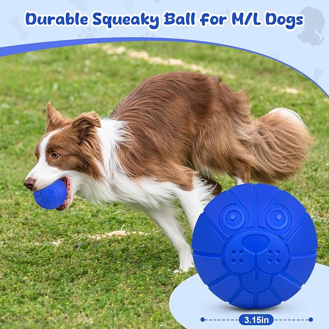Indestructible Dog Toys for Aggressive Chewers, Squeaky Balls for Large Dogs, Interactive Squeaky Dog Balls for Aggressive Chewers, Outdoor Tough Chew Toys for Dogs to Relieves Anxiety