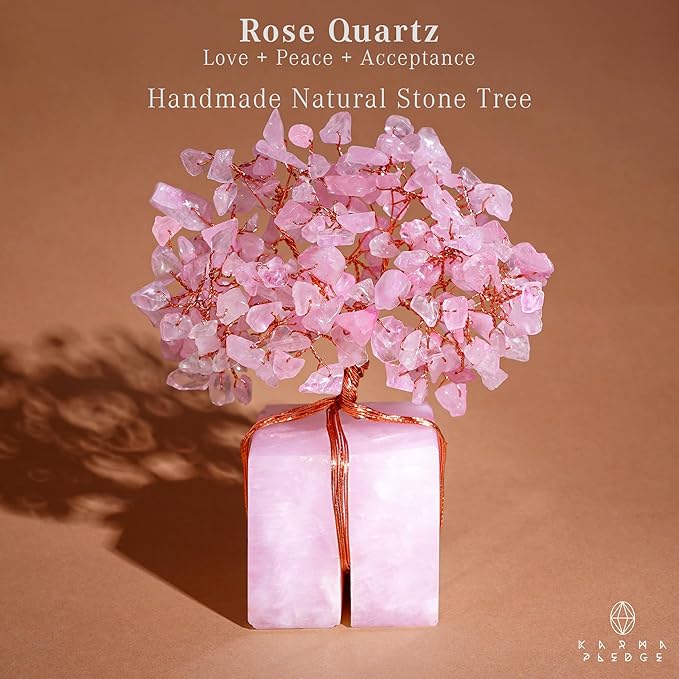 Rose Quartz Trees Gifts for Women, Mom, Sister, Unique Gifts for Her Birthday, Anniversary, 7 Chakra Healing Crystal and Stones for Positivity, Money, Good Luck, Tree of Life Home and Office Decor