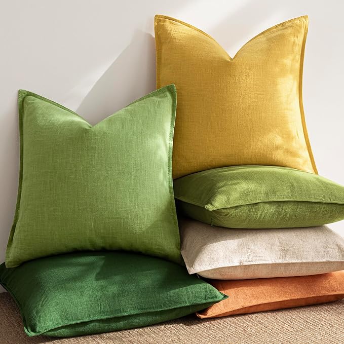 Foindtower Pack of 2, Decorative Linen Solid Throw Pillow Covers Soft Accent Euro Cushion Case Boho Farmhouse Pillowcase for Chair Couch Sofa Bedroom Living Room Home Decor 18 x 18 Inch Ginger Yellow