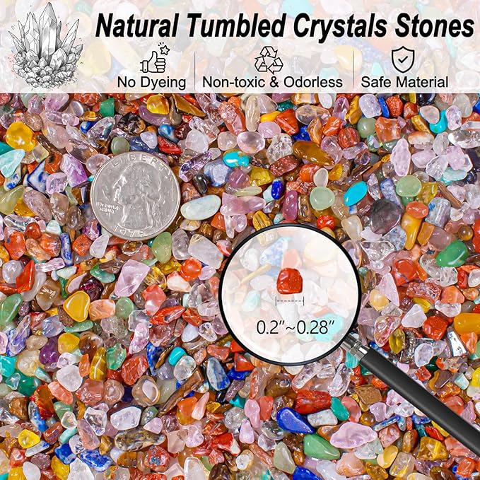 0.5 Lb/230g Chakra Crystal Chips Bulk Quartz Rocks, Natural Tumbled Healing Crystal Chips Crushed Stones Irregular Shaped for Aquarium, Vase Fillers, Succulent Plants Decor - 5-7mm