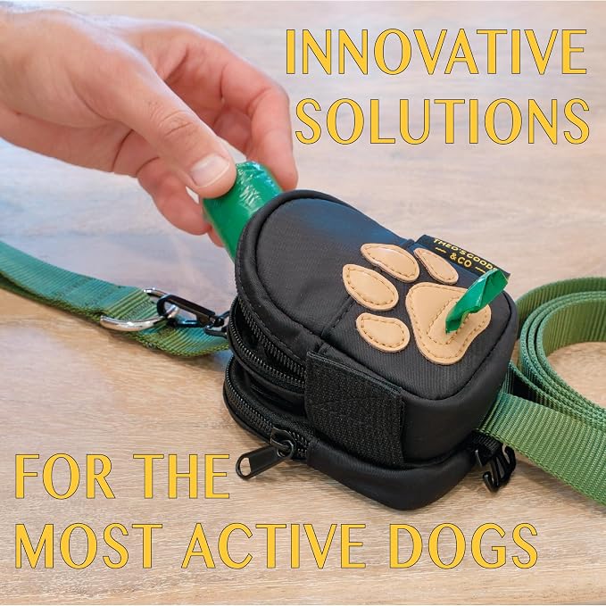 Dog Poop Bag Holder for Leash Dog Treat Pouch, Cute Premium Double Sided Bag Dispenser with Clip Attachment, Outdoor Training and Hiking, Hands Free for Dog Walking, THEO'S GOODS & CO.