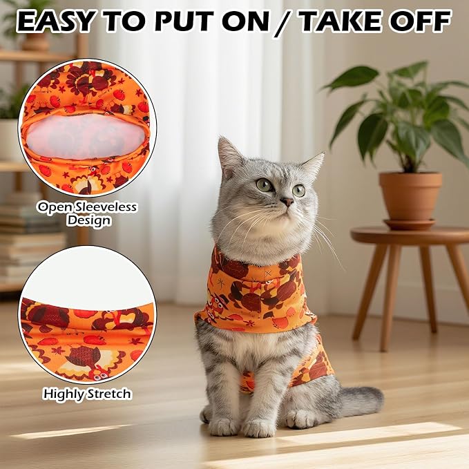 Thanksgiving Cat Sweater Warm Fleece Pet Clothes for Cats Only | Soft Cat Vest Puppy Hoodie Coat, Fall Cold Winter Sweatshirt Pullover Clothing also for Small Dogs, Turkey S