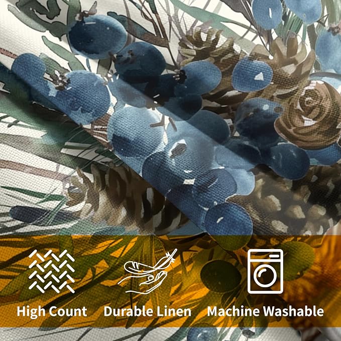Kawani Pinecone Branch Throw Pillow Covers 22x22 Set of 2 Brown Blue Pine Needle Jar Farmhouse Decorative Pillow Cases Cotton Linen Cushion Cover for Sofa Couch Outdoor Home Decor