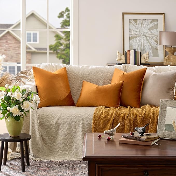 GIGIZAZA Orange Pillow Covers 12x20 Decorative Pillows Pack of 2 | Lumbar Throw Pillows for Couch Sofa,280gsm Soft Textured Fabric,Modern Pillowcases,Luxury Cushion Covers