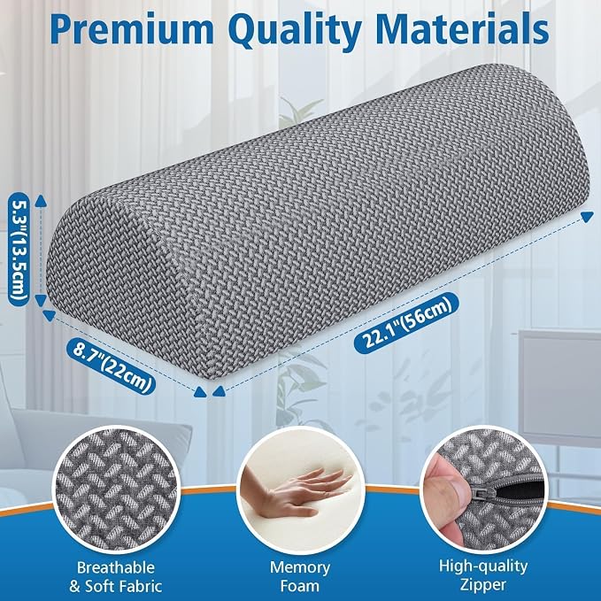 Large Knee Pillow for Side Sleepers, Half Moon Memory Foam Bolster Pillow for Legs, Ergonomic Design Wedge Elevation Pillow for Side & Back Sleeping, Under Knee Support, Foot, Ankle, Lumbar,Gray