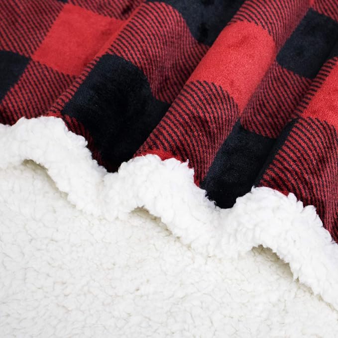 Sherpa Red and Black Buffalo Plaid Christmas Twin Blanket 60" X 70", Fuzzy Fluffy Soft Cozy Throw Blanket, Fleece Flannel Plush Microfiber Blanket for Couch Bed Sofa