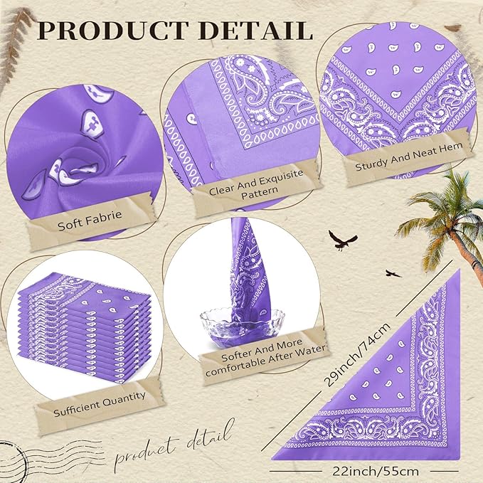 Suhine 12 Pcs Bandanas Bulk 22 x 22 Inch Paisley Headband Cowboy Handkerchief Christmas Thanksgiving Gift for Women Men
