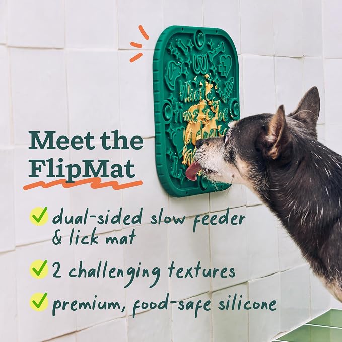 Woof FlipMat, Dual-Sided Dog Lick Mat & Slow Feeder, Green