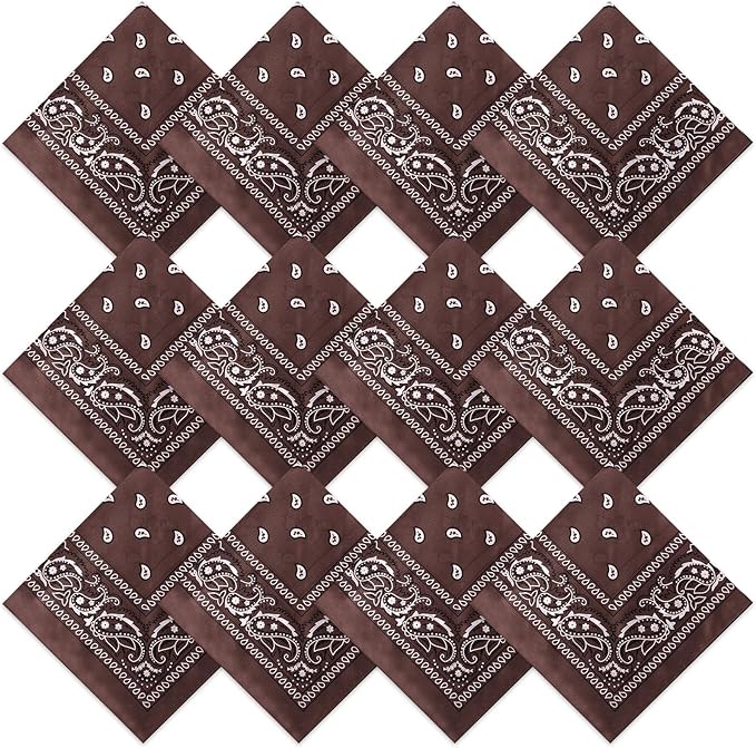 Suhine 12 Pcs Bandanas Bulk 22 x 22 Inch Paisley Headband Cowboy Handkerchief Christmas Thanksgiving Gift for Women Men