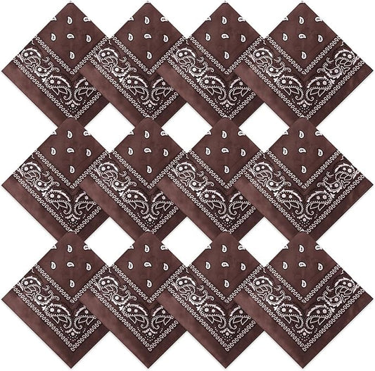 Suhine 12 Pcs Bandanas Bulk 22 x 22 Inch Paisley Headband Cowboy Handkerchief Christmas Thanksgiving Gift for Women Men