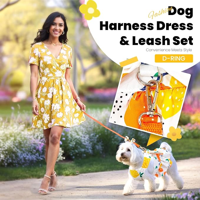 ABRRLO Cute Dog Dress Small Dog Clothes for Girls Female Puppy Outfits Yellow Lemon Pet Summer Clothes Bowknot Doggy Cat Princess Dress Harness for Holiday Birthday Party Costume Clothing(Yellow,M)