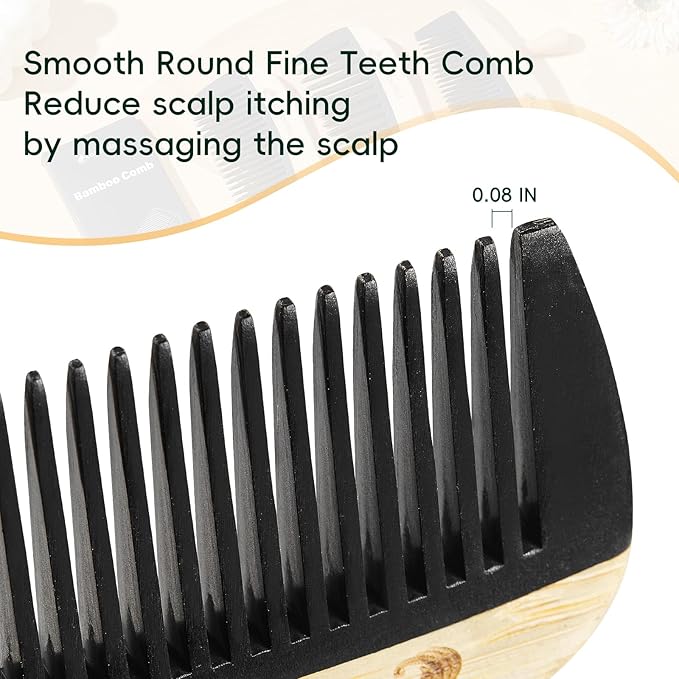 Combetter Natural Bamboo Comb for Detangling, Durable Bakelite Infused Anti Static Fine tooth Comb for Curly, Thick, Think Hair & Beard, Eco-Friendly Hair Comb for Women,Men