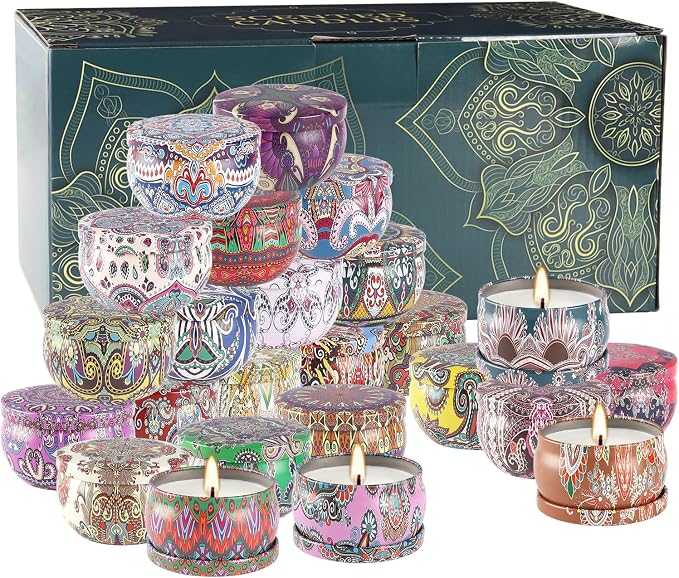 Scented Candles Gifts Set 24 Pack Soy Wax Travel Tin Advent Candles for Home 2.5 OZ jar Candles for Mom for Christmas, Birthday, Thanksgiving, Mother's Day.