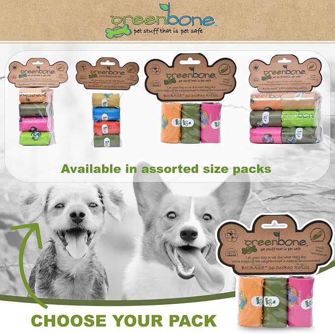 Greenbone Earth Friendly Cat or Dog Poop Bags, Plant Based Leak Proof Dispenser Refill Rolls (12 Rolls)