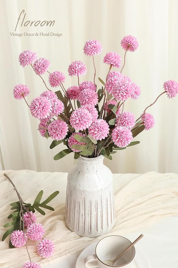 6pcs Fuchsia Pink Faux Silk Mums Artificial Flowers, Bulk Fake Small Mini Chrysanthemums with Stems for DIY Wedding Centerpieces Floral Arrangements Vase Fillers Home Decorations