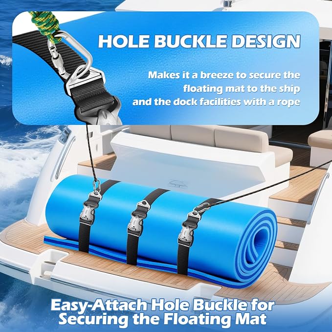 3 Pcs Floating Mat Straps with Quick-Release Double Lock Buckle, Multifunctional Floating Water Mat Straps with Hole Buckle & Carry Handle for Baby Crawling Mat, Yoga, Camping
