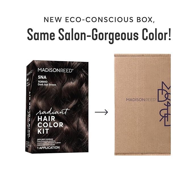 Madison Reed Radiant Hair Color Kit - 5NA Dark Ash Brown with Cool Smoky Undertones (Torino Brown), Dimensional Gray Hair Blending Permanent Hair Dye, PPD-Free & Ammonia-Free, 1 Pack