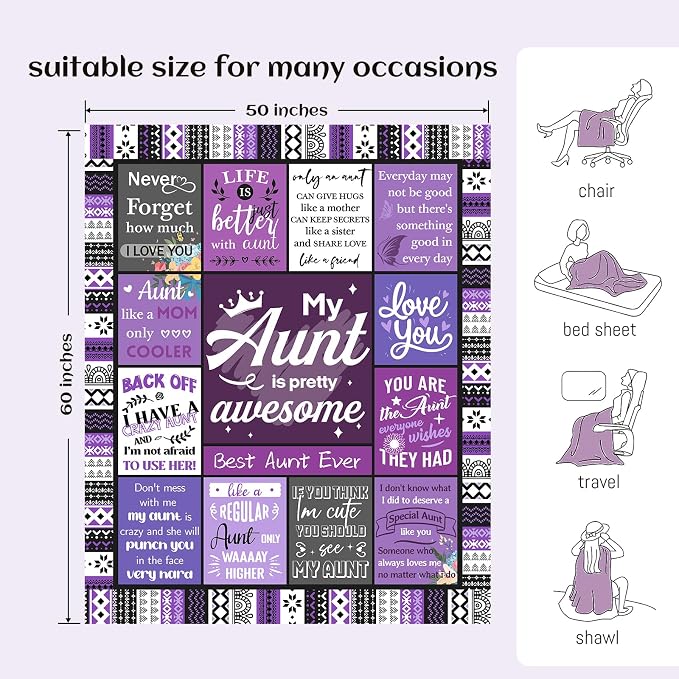 Aunt Gifts, Auntie Gift Ideas, Gifts for Aunt from Niece/Nephew, Auntie Birthday Gift, Soft Throw Blankets 60"X50"