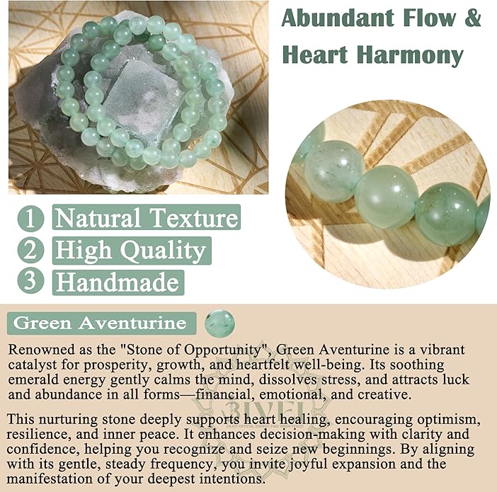 Bivei Natural Gemstone Semi Precious Healing Crystals Handmade Stretchy Round Beads Bracelet,Stocking Stuffers for Women Enhance Positive Energy