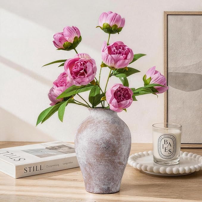 Ceramic Flower Vase Home Decor, 9 in Farmhouse Table Vase Retro Vintage Living Room Kitchen Bedroom Decoration Pottery Decorative Vases for Flowers Shelf Office Coffee Desk Dining Entryway, Classic