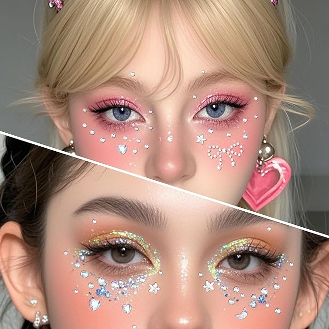 SAOROPEB 5 Sheets Face Gems Face Jewels Stickers, Self Adhesive Eye Body Face Nail Crystal Rhinestones Rainbow for Women Festival Accessory and Nail Art Decorations