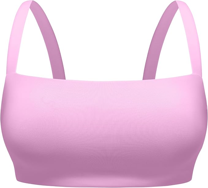 CRZ YOGA Square Neck Bikini Tops for Women - Padded Wide Straps Full Coverage Bathing Suit Swim Bra