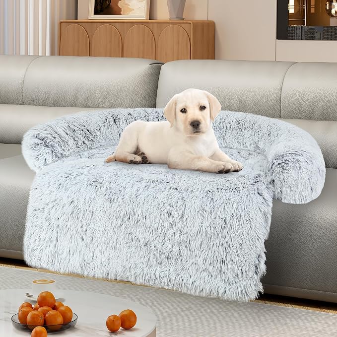 Luxurious Dog Couch Bed Protector for Dogs Pet Couch Cover Dog Sofa Beds(M) | Removable Fluffy Plush Dog Couch Bed Washable, Calming Dog Sofa Beds, Waterproof Couch Protector, Pet Beds Mats for Couch(L)
