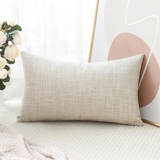 OTOSTAR Linen Throw Pillow Cover Set of 1 Decorative Lumbar Pillowcases Cushion Covers 12x20 Inch for Home Decor Sofa Bedroom Car 30 x 50CM Beige