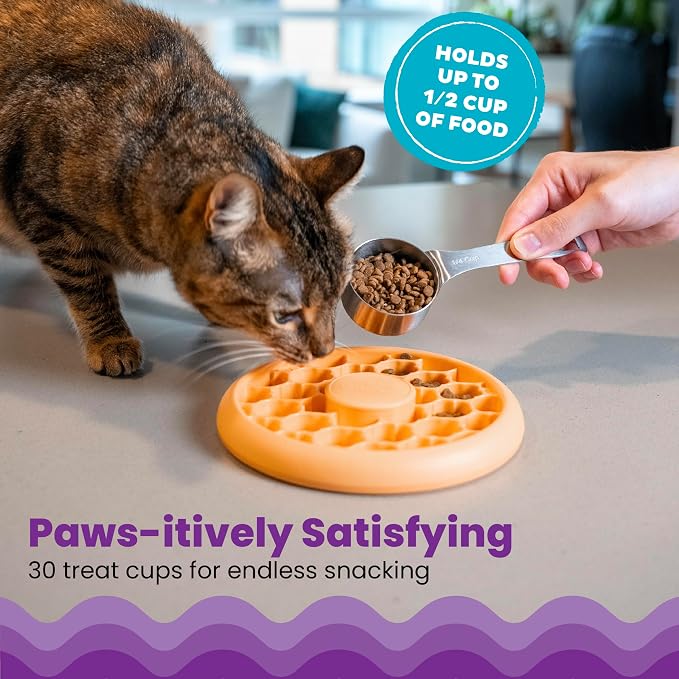 Catstages Slow Feeder Bowl & Treat Puzzle Cat Toy, Aids Digestion, 6.6" | Holds 1/2 Cup of Wet or Dry Food, 30 Treat Compartments, Non-Slip Base, Easy Clean, No BPA, Enrichment, Indoor Cats & Kittens