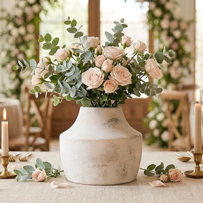 Ceramic Flower Vase, 5.3 Inch Rustic Vase for Flowers, Small Terracotta Pottery Vase for Home Decor, Farmhouse Decorative Vase for Living Room Kitchen Table Shelf Bedroom Decor