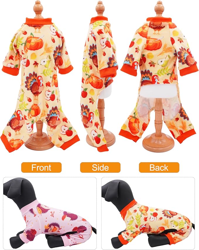 PET SHOW 4 Pack Fall Velvet Dog Pajamas for Large Dogs | Soft stretchy dogs onesies,boy girl thanksgiving pjs with sleeve,holiday jumpsuit costume for pets,XL