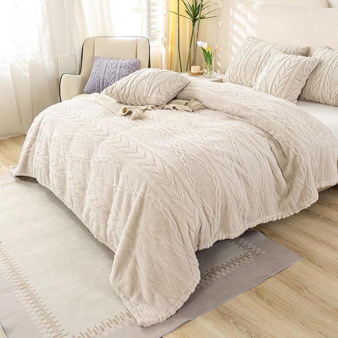 YUSOKI Sherpa Fleece Queen Size Blanket, Linen, 90"x90" | 3D Stylish Design,320GSM, Non-Shedding, Lightweight for All Season Use, stays fluffy after repeated washes, Perfect Gifts