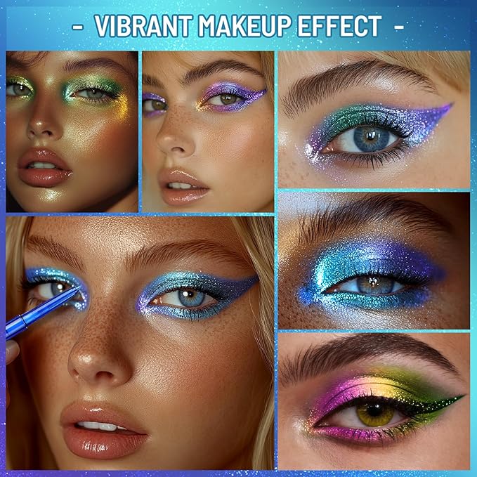 UCANBE Chameleon Eyeshadow & Eyeliner Gel Pencil - Multichrome Shifting Colors Metallic Glitter Eye Makeup,Waterproof Long-Lasting Smudge-Proof Multi-Dimensional Color (Electric Blue to Royal Purple)