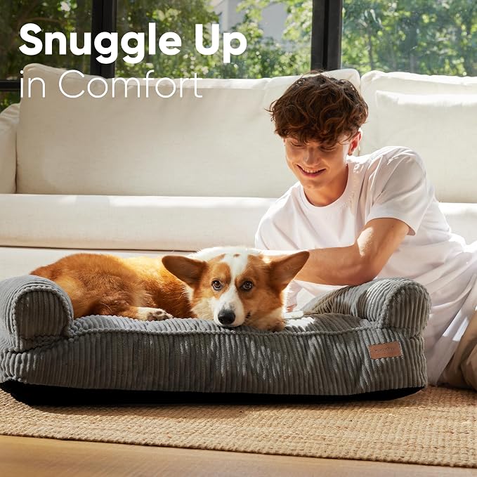FUKUMARU Dog Couch Bed, Corduroy Cozy Cat Bed, Waterproof, Washable Cover | 28in Orthopedic Dog Beds Sofa for Small Dogs and Large Cats, Cute Warm Cotton Pet Sofa