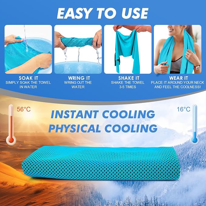 CSITE 20 Pack Cooling Towels (47"x12") for Neck and Face, Ice Towel for Hot Weather, Soft Breathable Chilly Gym Towels, Microfiber Towel for Work Out, Yoga, Running, Camping & More Activities